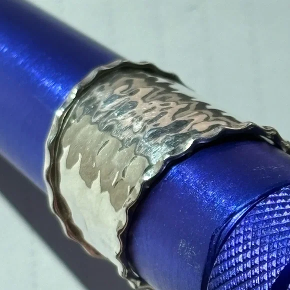 925 White Gold Rhodium Silver Ring Hammered Modern size 9 - Picture 8 of 10